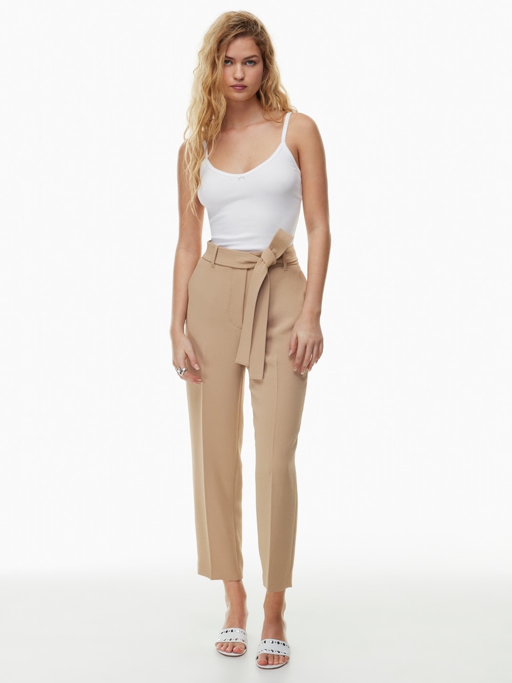 Aritzia Wilfred Beige Tie-Belt Trousers - size 4 / small